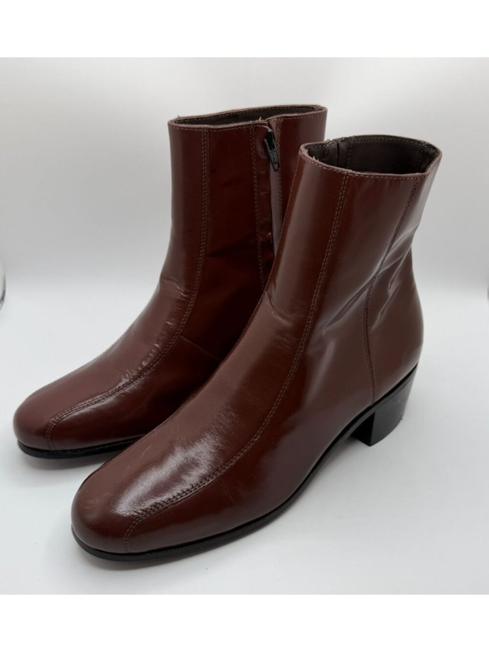 Florsheim Duke Side Zip Bike Toe Ankle Dress Boots Men's 8D Size Cognac Leather